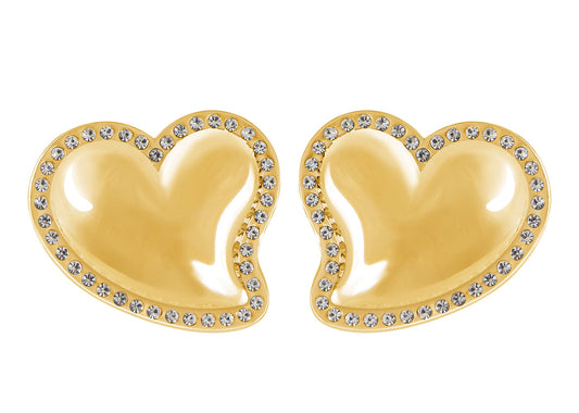 Stainless Steel Sparkly Clear Crystal Rhinestones Heart Stud Earrings Geometric Chunky Earrings