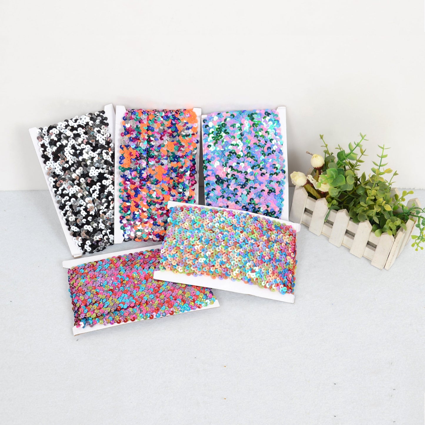 Elastic Sequin Trim, 1.2 Inch 3 Row Multicolored Flat Glitter Paillette Sequin Ribbon, Metallic Stretch Sequin Strip Sewing DIY Craft, 4 Yards