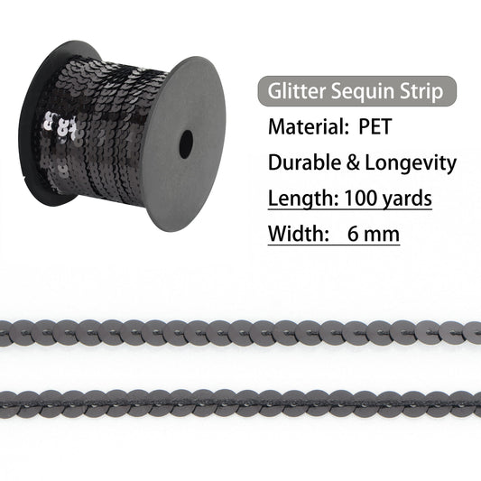 Flat Sequin Strip, 6mm String Metallic Sequin Strand, Paillette Metallic Sequin Trim Sewing DTY Craft Embellishment, 100 Yards