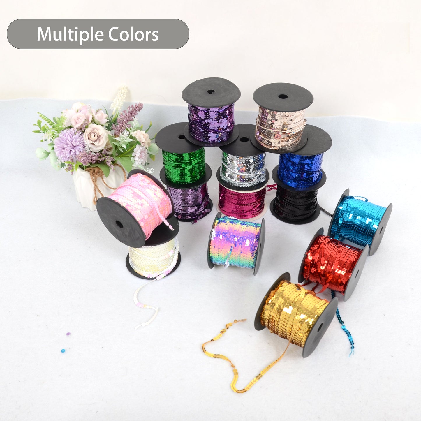 Flat Sequin Strip, 6mm String Metallic Sequin Strand, Paillette Metallic Sequin Trim Sewing DTY Craft Embellishment, 100 Yards