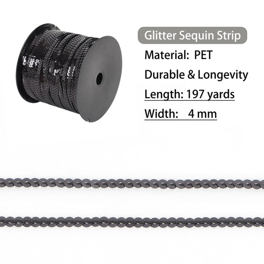 Flat Sequin Strip, 4mm String Metallic Sequin Strand, Paillette Metallic Sequin Trim Sewing String for DIY Crafts Embellishment, 197 Yards