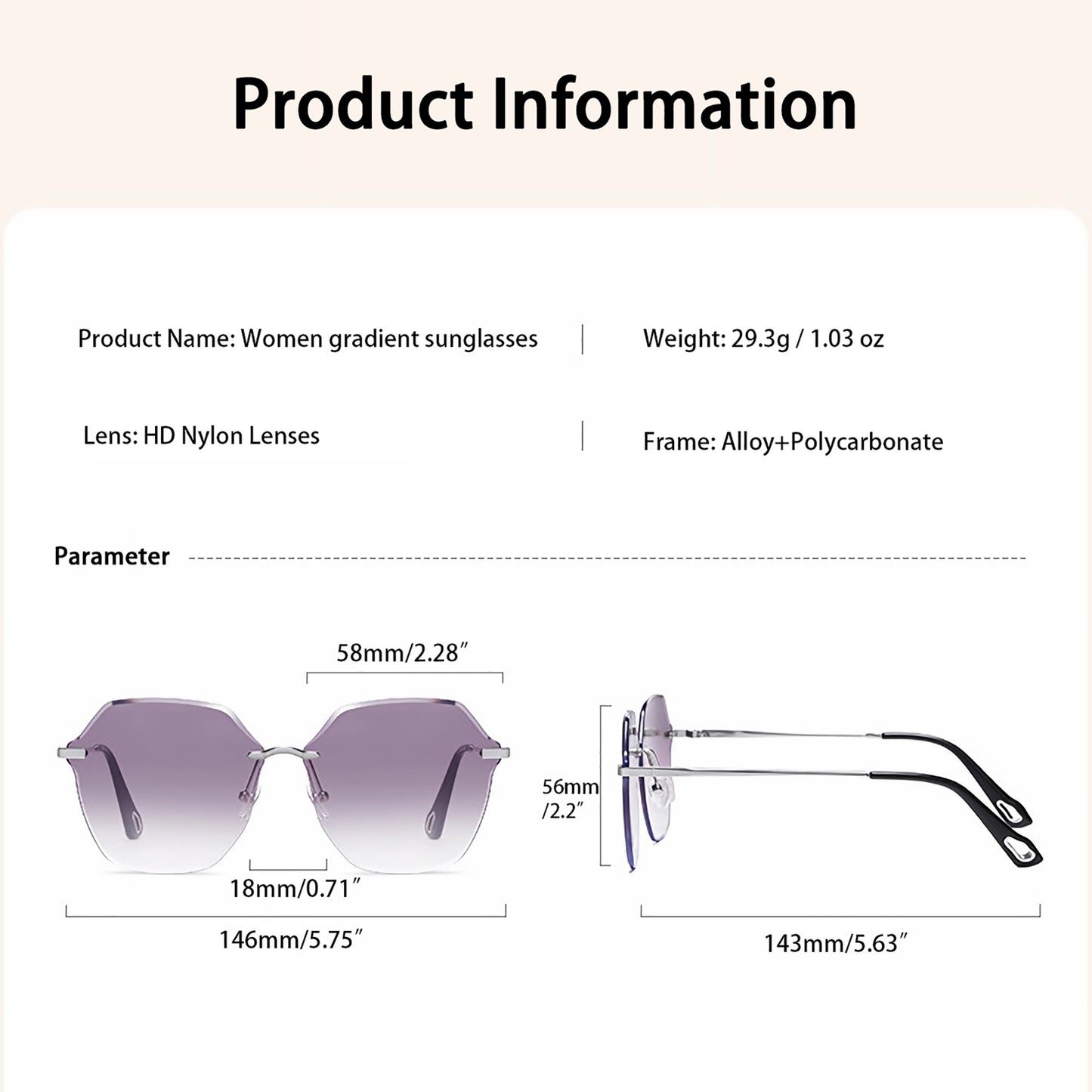 Women's Stylish Hexagonal Rimless Gradient Sunglasses for Fashion