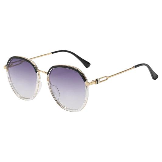 Women's Fashion Round Gradient Lens Sunglasses with Metal Arms and Transparent Frame Design for Modern Everyday Style