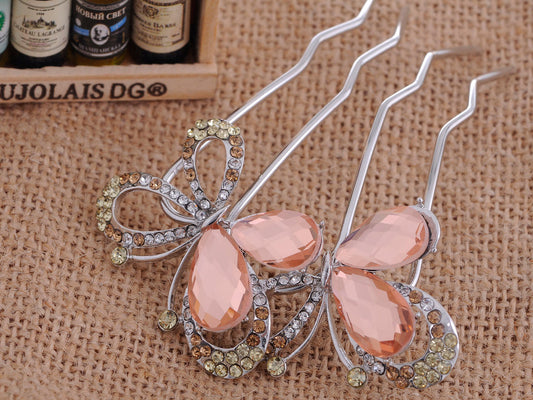 D Embellished Butterfly Hair Clip With Peach Hued Accents