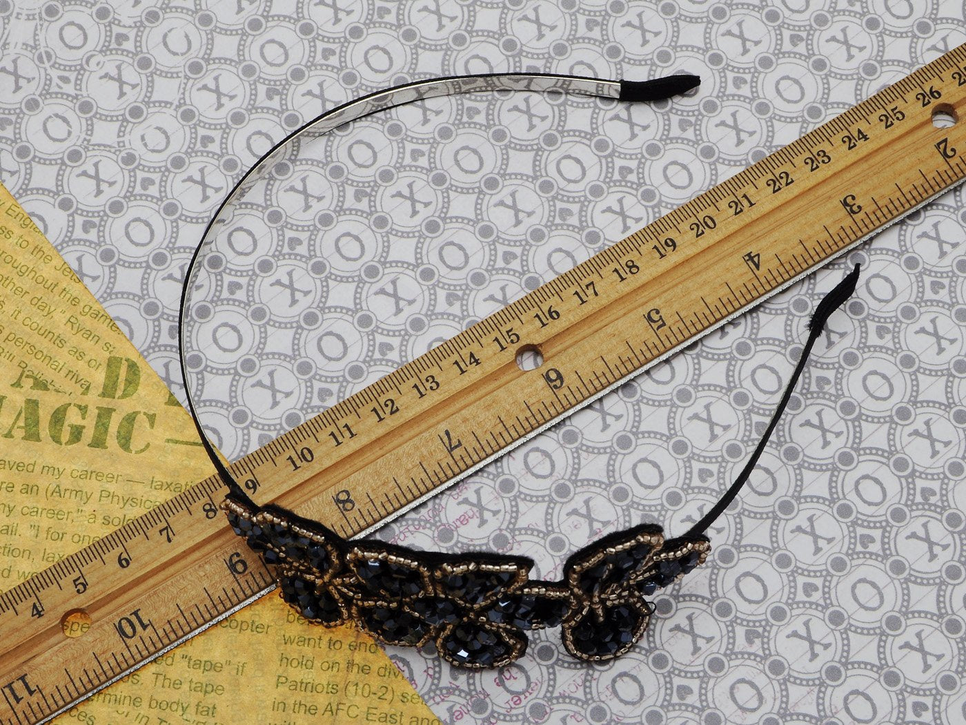 Flapper Crystal Beaded Black Blue Flower Headband