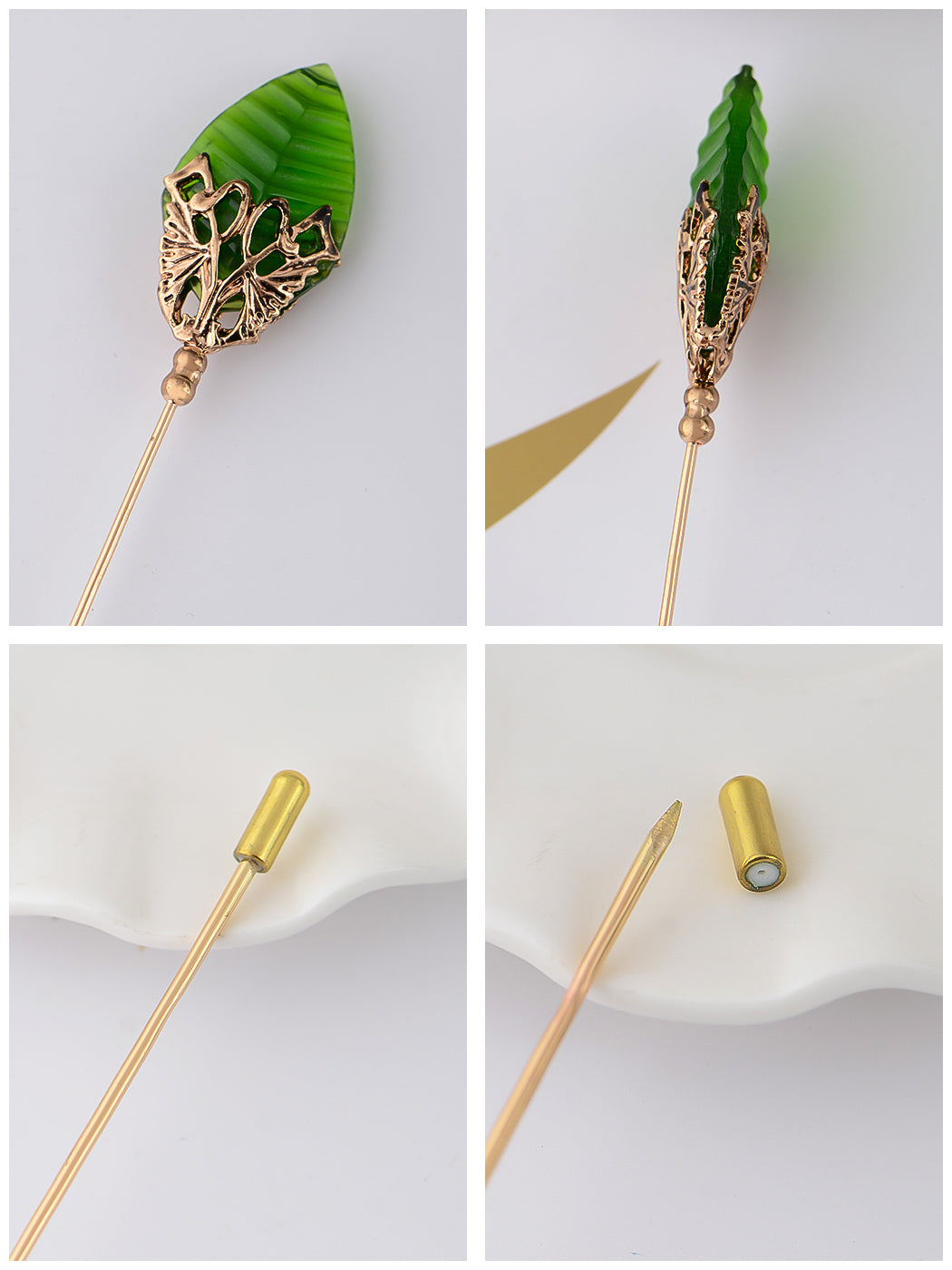 Women's Hat Pin Golden Retro Hollow Out Design Inlaid with Synthetic Emerald stone Stick Pin/Suit Pin for Men/Women