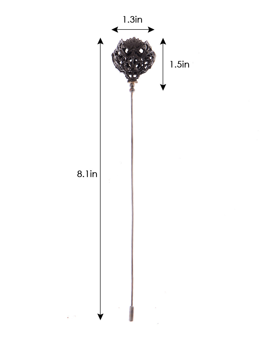 Long Hat Pin Black Retro Hollow Out Design Stick Pin Vintage Style Galvanized Alloy
