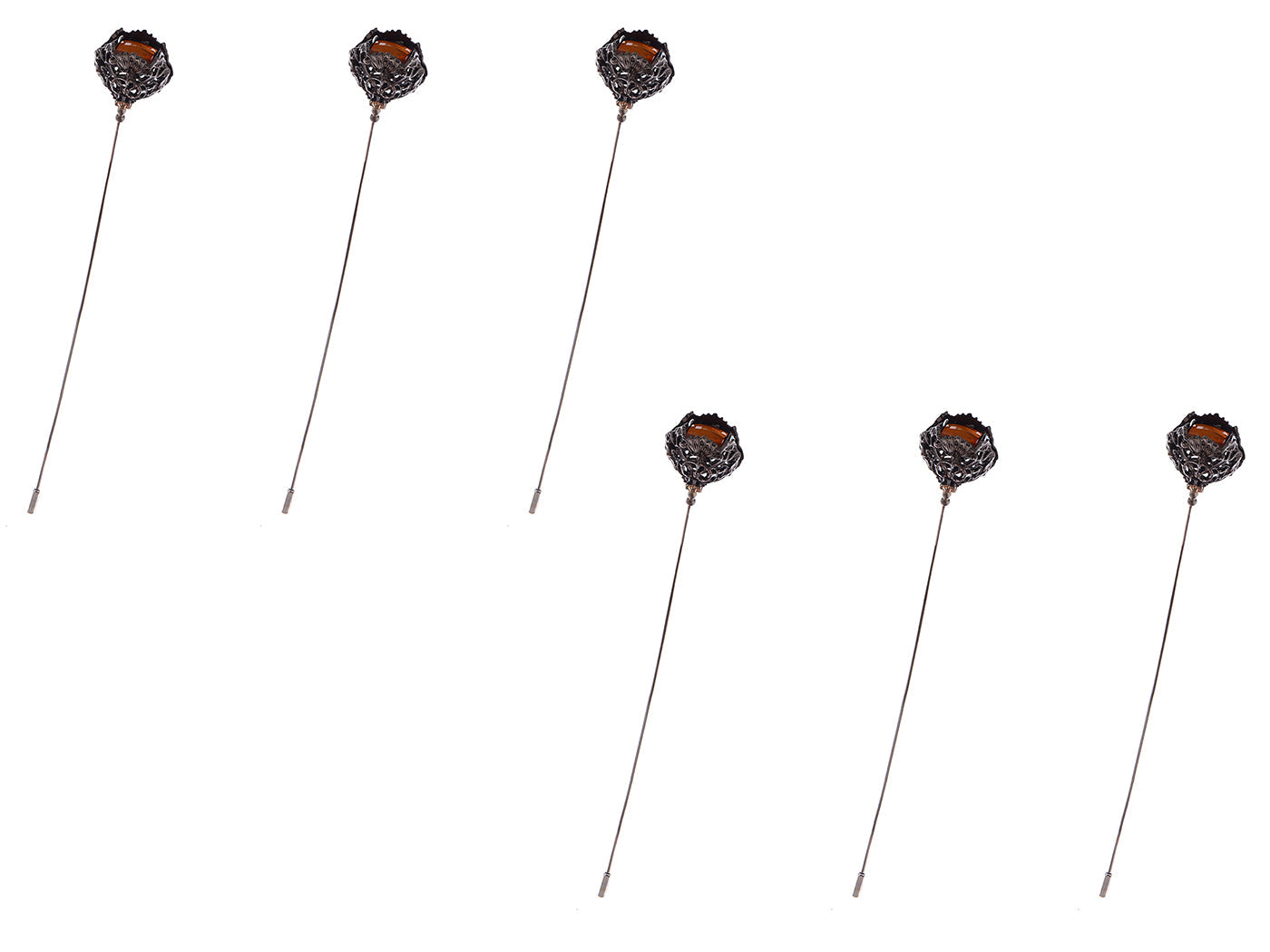 Long Hat Pin Black Retro Hollow Out Design Stick Pin Vintage Style Galvanized Alloy