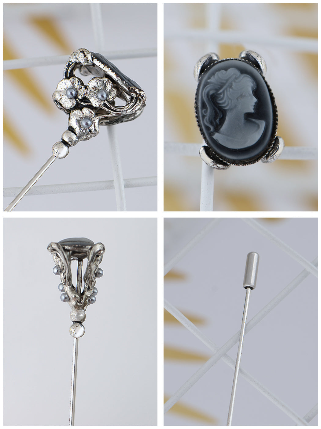 Retro Silver Hat Pin Hollow-out Design Long Stick Pin Vintage Style Fashion Accessories