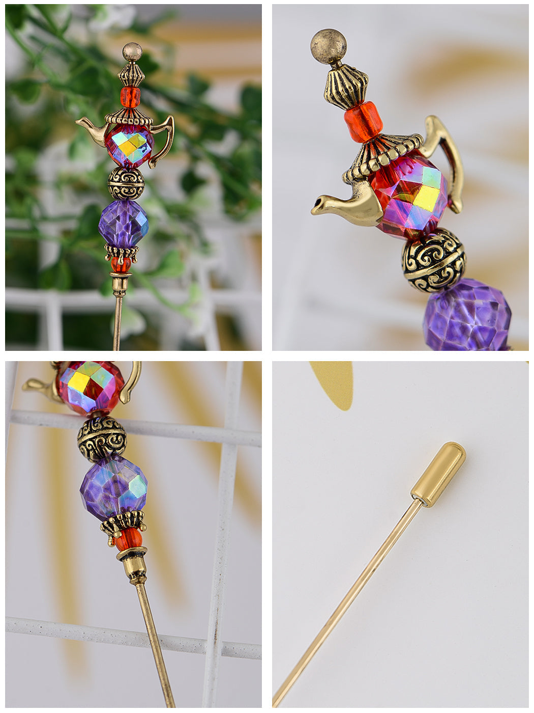 Women's Hat Pin Golden Retro Hollow Out Design Inlaid with Synthetic Emerald stone Stick Pin/Suit Pin for Men/Women
