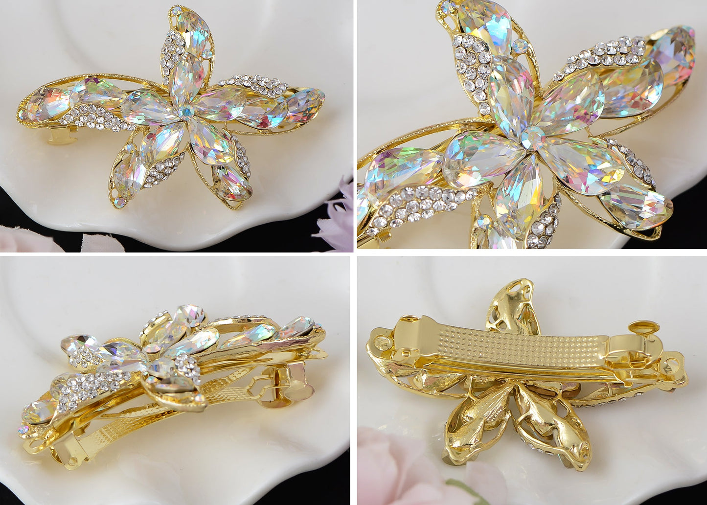 Alilang Luxury Sparkly Crystal Rhinestone Starfish Hair Barrettes Fancy Snap Hair Clips Head Accessories for Women Girls