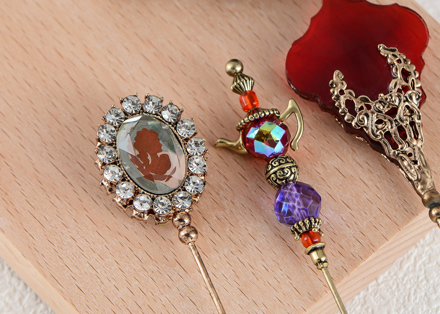 Alilang 5Pcs/ 3Pcs Hat Pin Golden Vintage Style Safety Pins Brooches Suit Tie Hat Scarf Badge set Jewelry Accessories