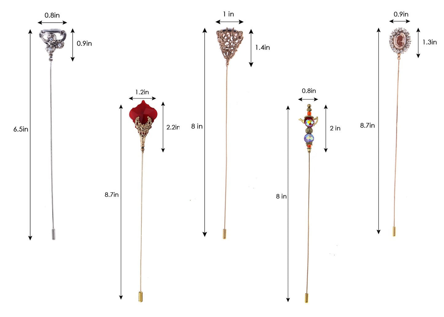 Alilang 5Pcs/ 3Pcs Hat Pin Golden Vintage Style Safety Pins Brooches Suit Tie Hat Scarf Badge set Jewelry Accessories