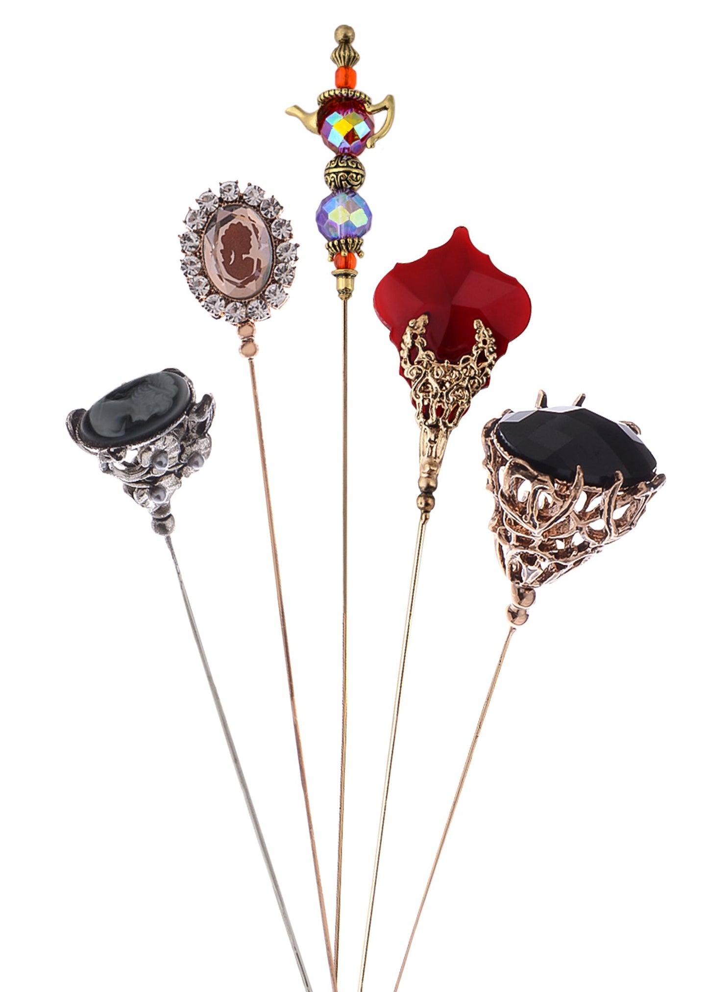 Alilang 5Pcs/ 3Pcs Hat Pin Golden Vintage Style Safety Pins Brooches Suit Tie Hat Scarf Badge set Jewelry Accessories