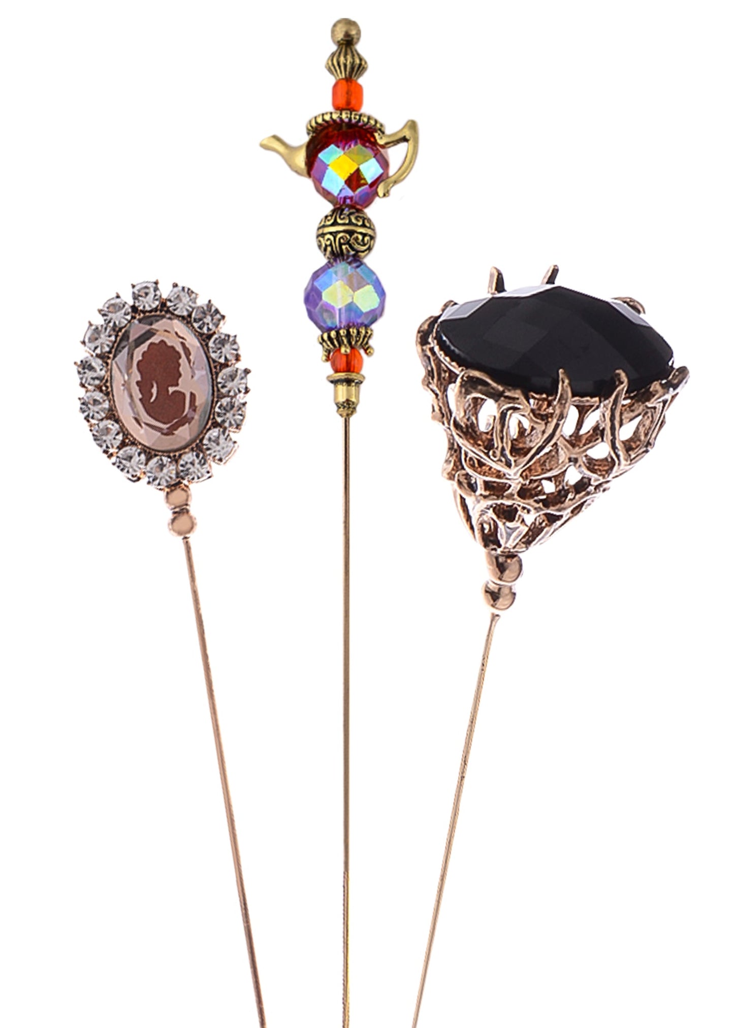 Alilang 5Pcs/ 3Pcs Hat Pin Golden Vintage Style Safety Pins Brooches Suit Tie Hat Scarf Badge set Jewelry Accessories