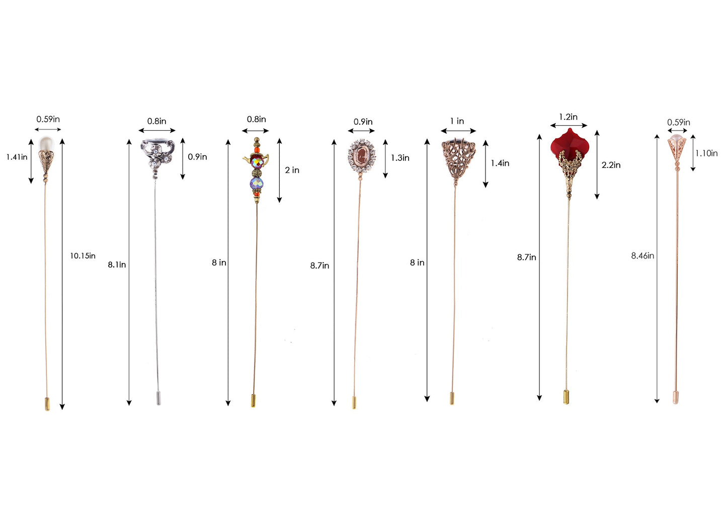 Alilang 5Pcs/ 3Pcs Hat Pin Golden Vintage Style Safety Pins Brooches Suit Tie Hat Scarf Badge set Jewelry Accessories