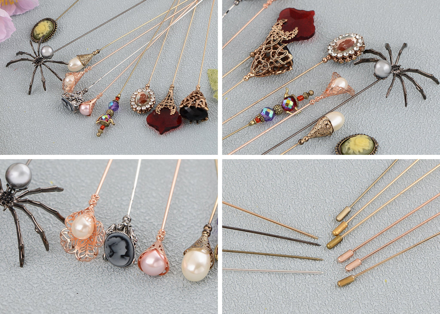Alilang 5Pcs/ 3Pcs Hat Pin Golden Vintage Style Safety Pins Brooches Suit Tie Hat Scarf Badge set Jewelry Accessories