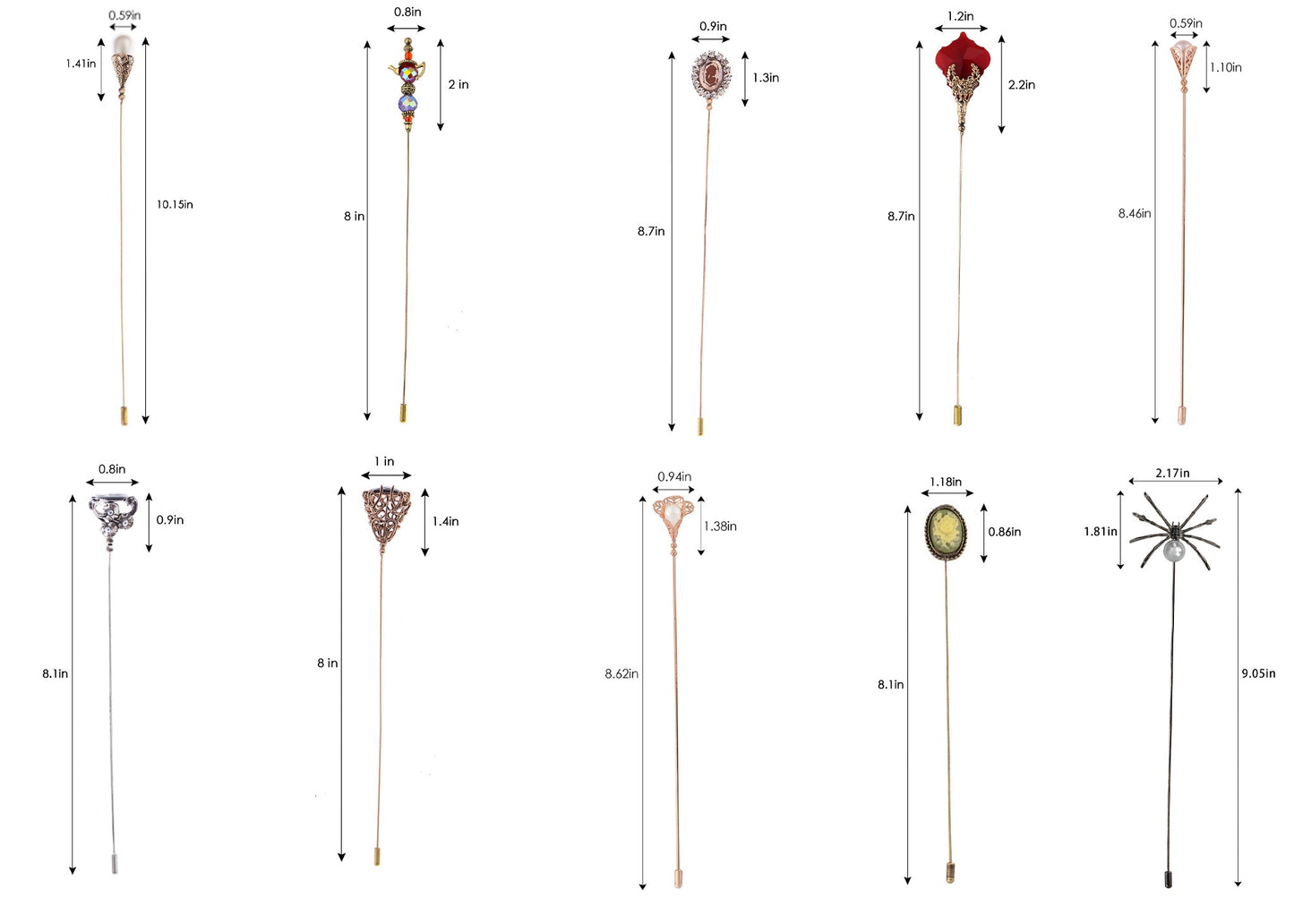 Alilang 5Pcs/ 3Pcs Hat Pin Golden Vintage Style Safety Pins Brooches Suit Tie Hat Scarf Badge set Jewelry Accessories