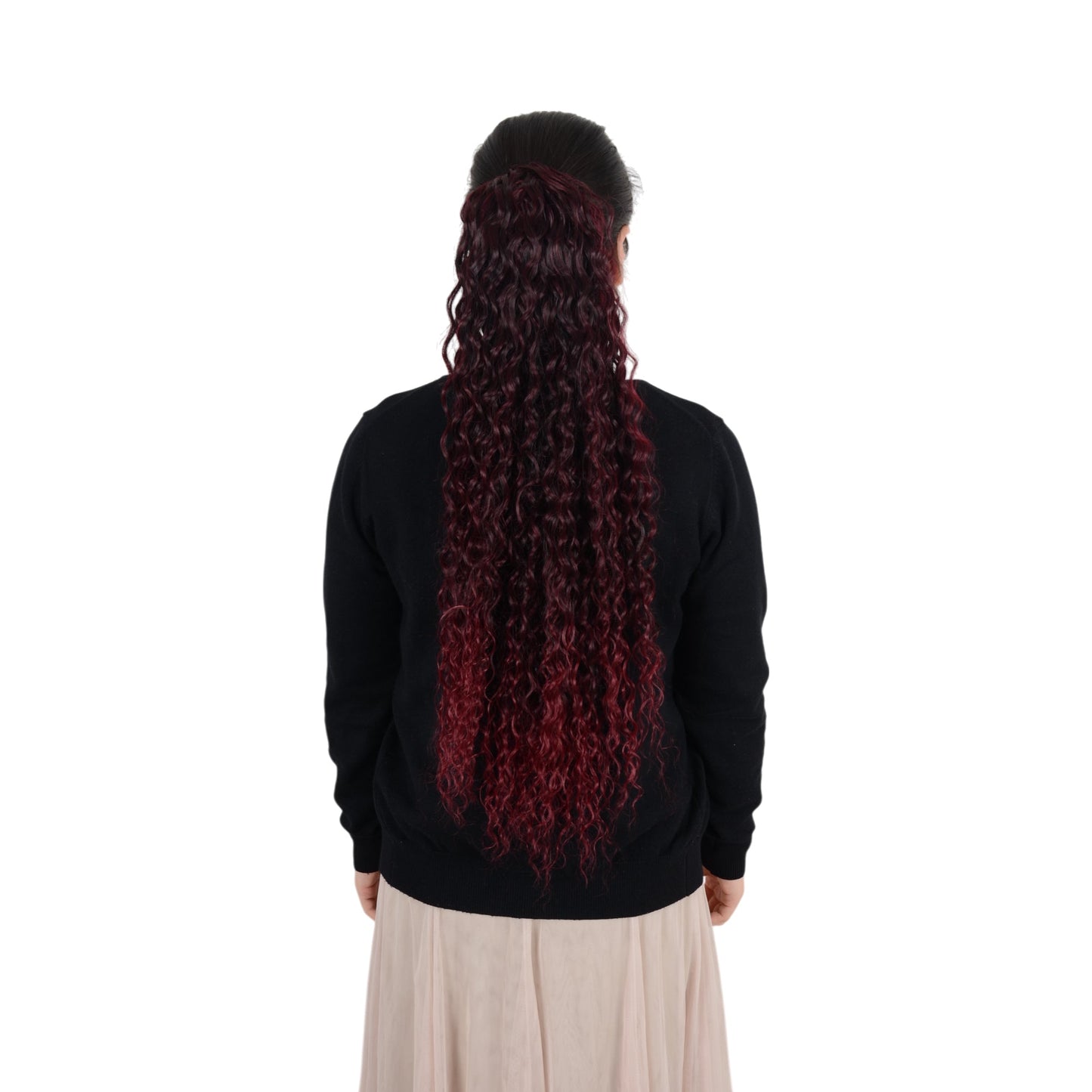 22-Inch Long Curly Black Drawstring Ponytail Extension for Women Soft Synthetic Wavy Clip-In Hairpiece