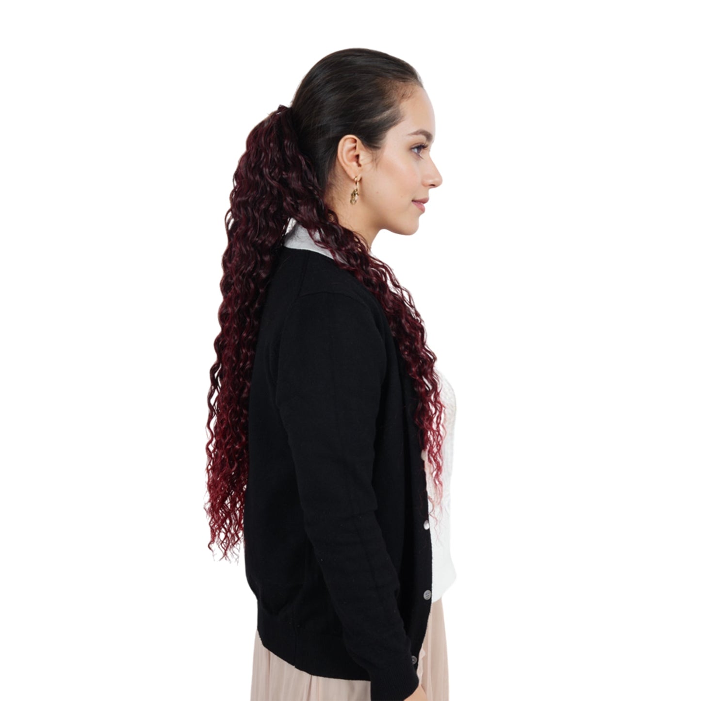 22-Inch Long Curly Black Drawstring Ponytail Extension for Women Soft Synthetic Wavy Clip-In Hairpiece