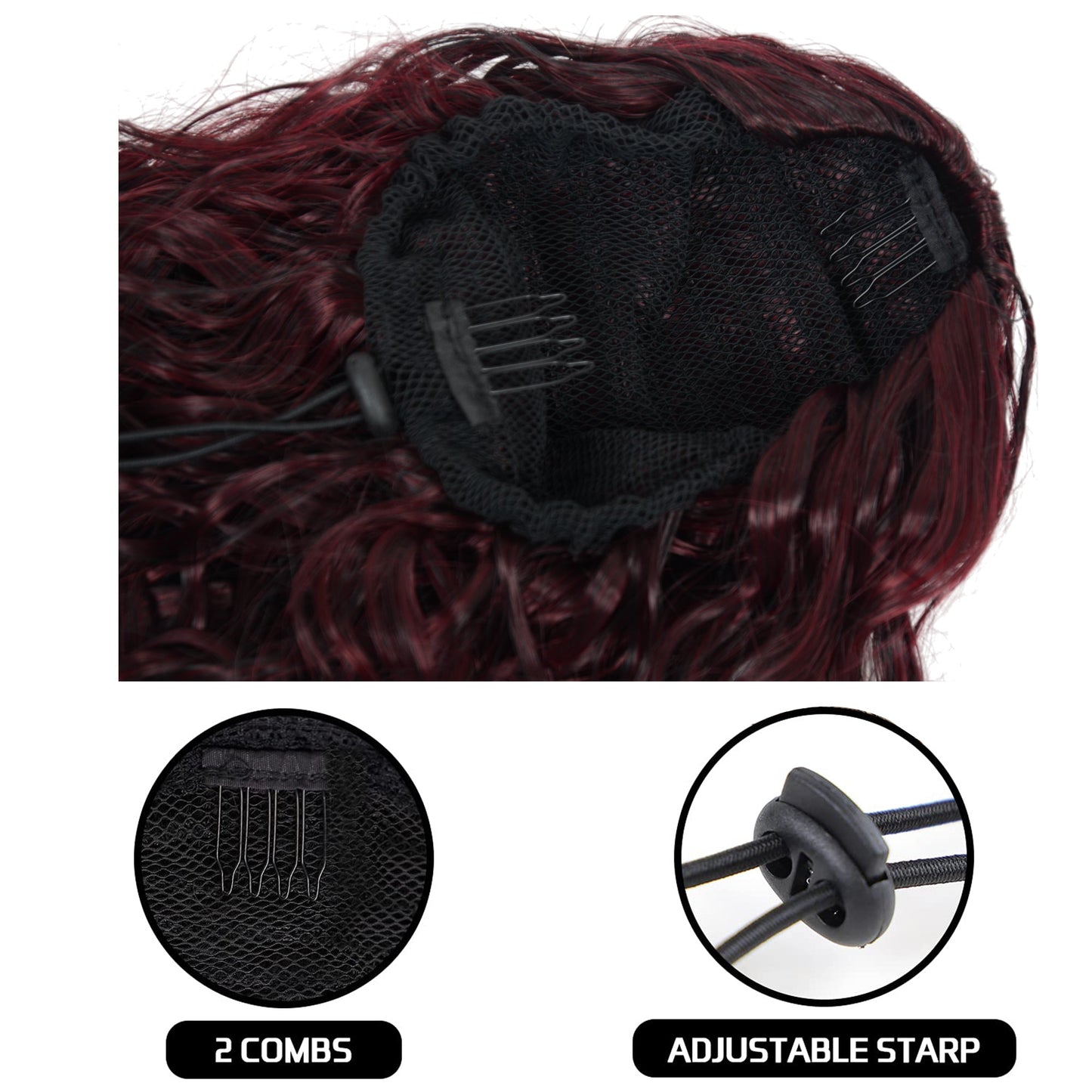 22-Inch Long Curly Black Drawstring Ponytail Extension for Women Soft Synthetic Wavy Clip-In Hairpiece