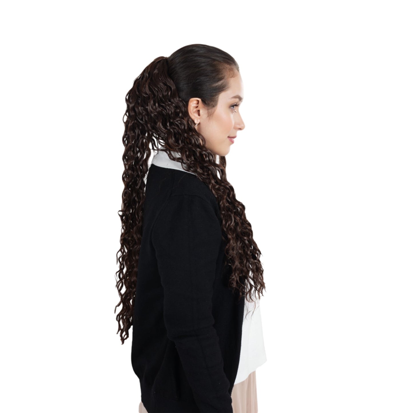 22-Inch Long Curly Black Drawstring Ponytail Extension for Women Soft Synthetic Wavy Clip-In Hairpiece
