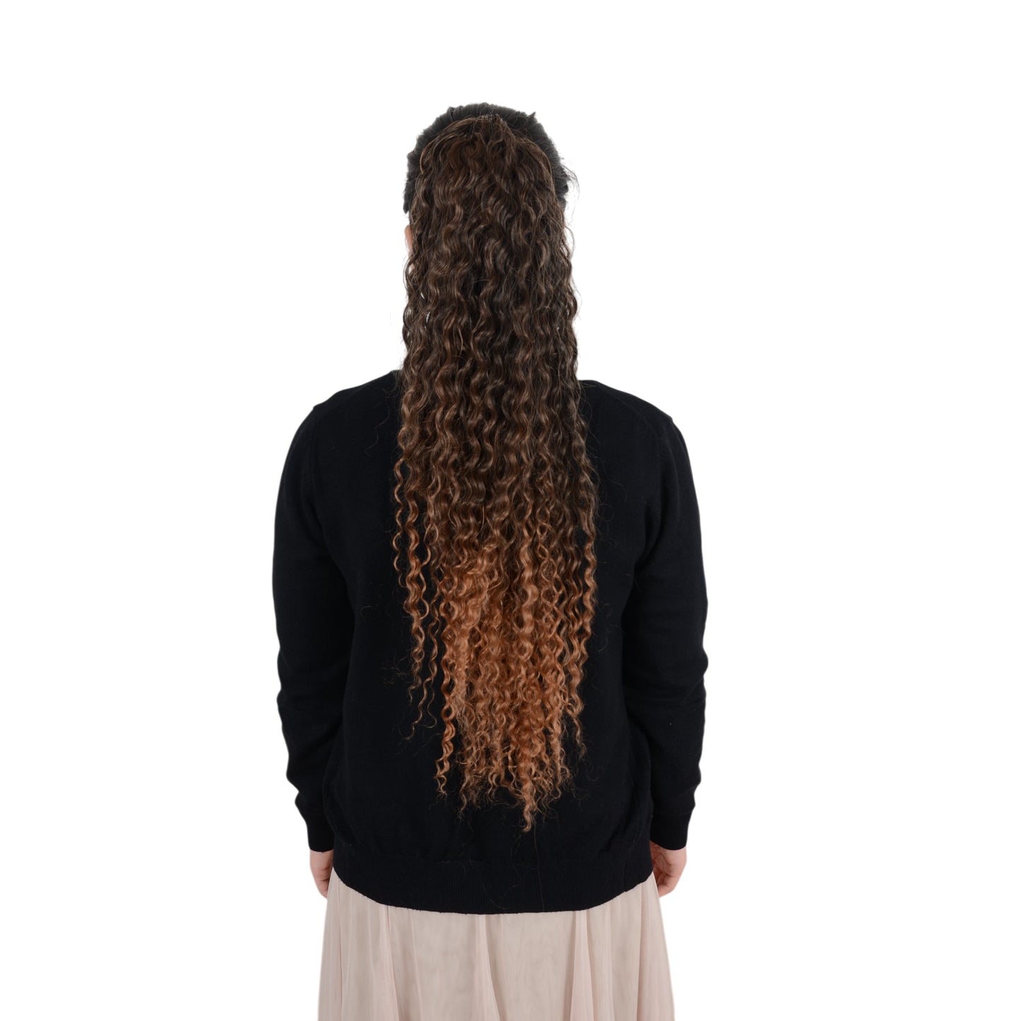 22-Inch Long Curly Black Drawstring Ponytail Extension for Women Soft Synthetic Wavy Clip-In Hairpiece