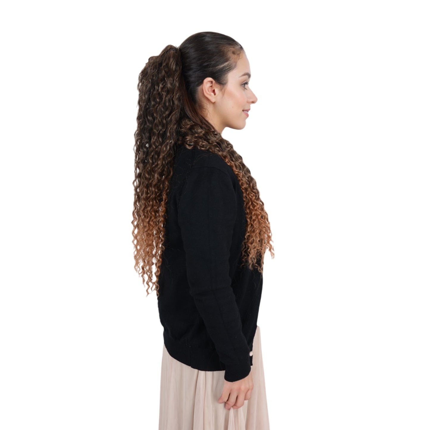 22-Inch Long Curly Black Drawstring Ponytail Extension for Women Soft Synthetic Wavy Clip-In Hairpiece