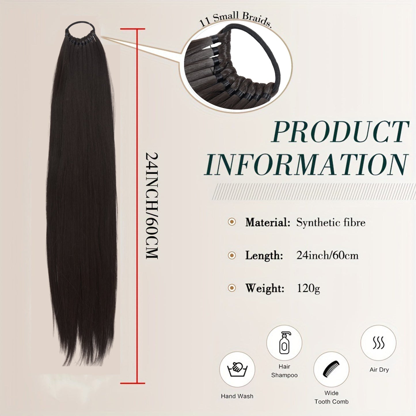 24 Inch Long Straight Ponytail Extension Elastic Ring Long Straight Hair For Daily and Special Occasions