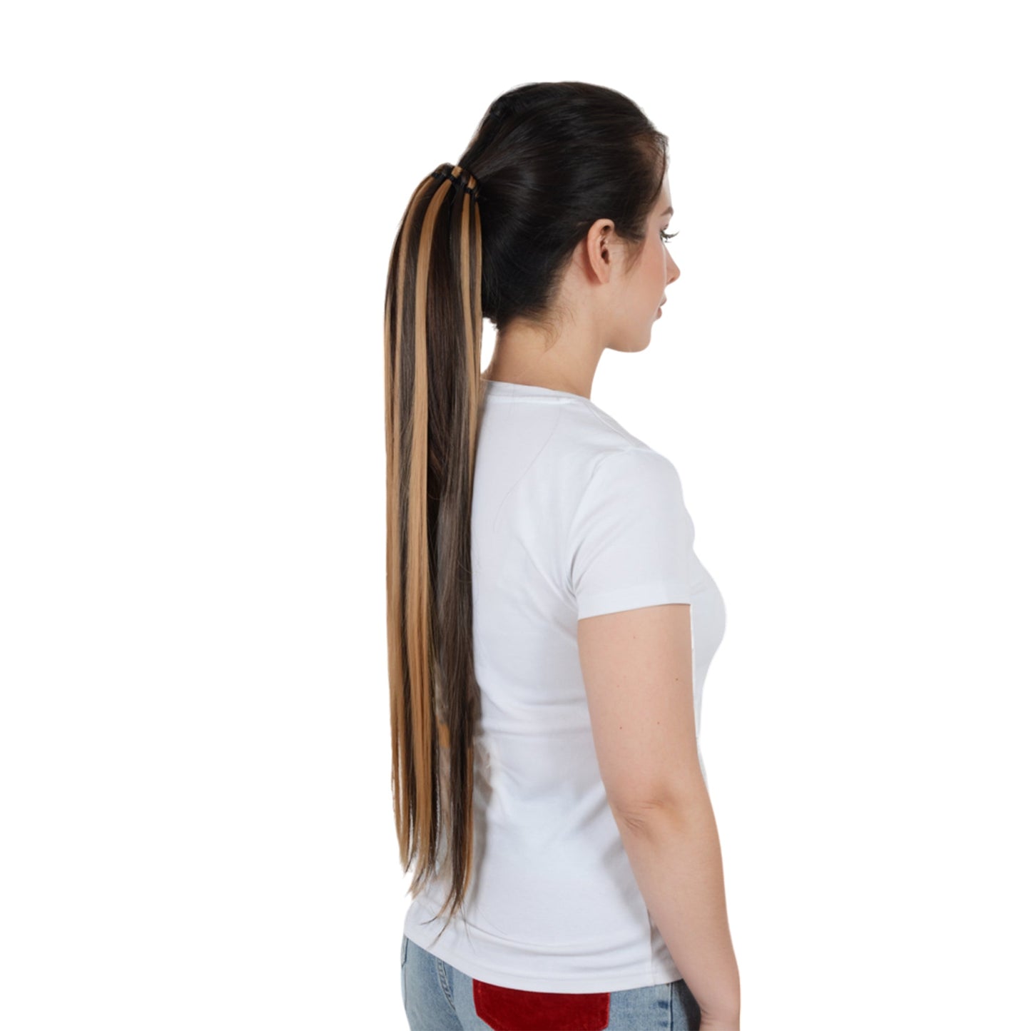 24 Inch Long Straight Ponytail Extension Elastic Ring Long Straight Hair For Daily and Special Occasions