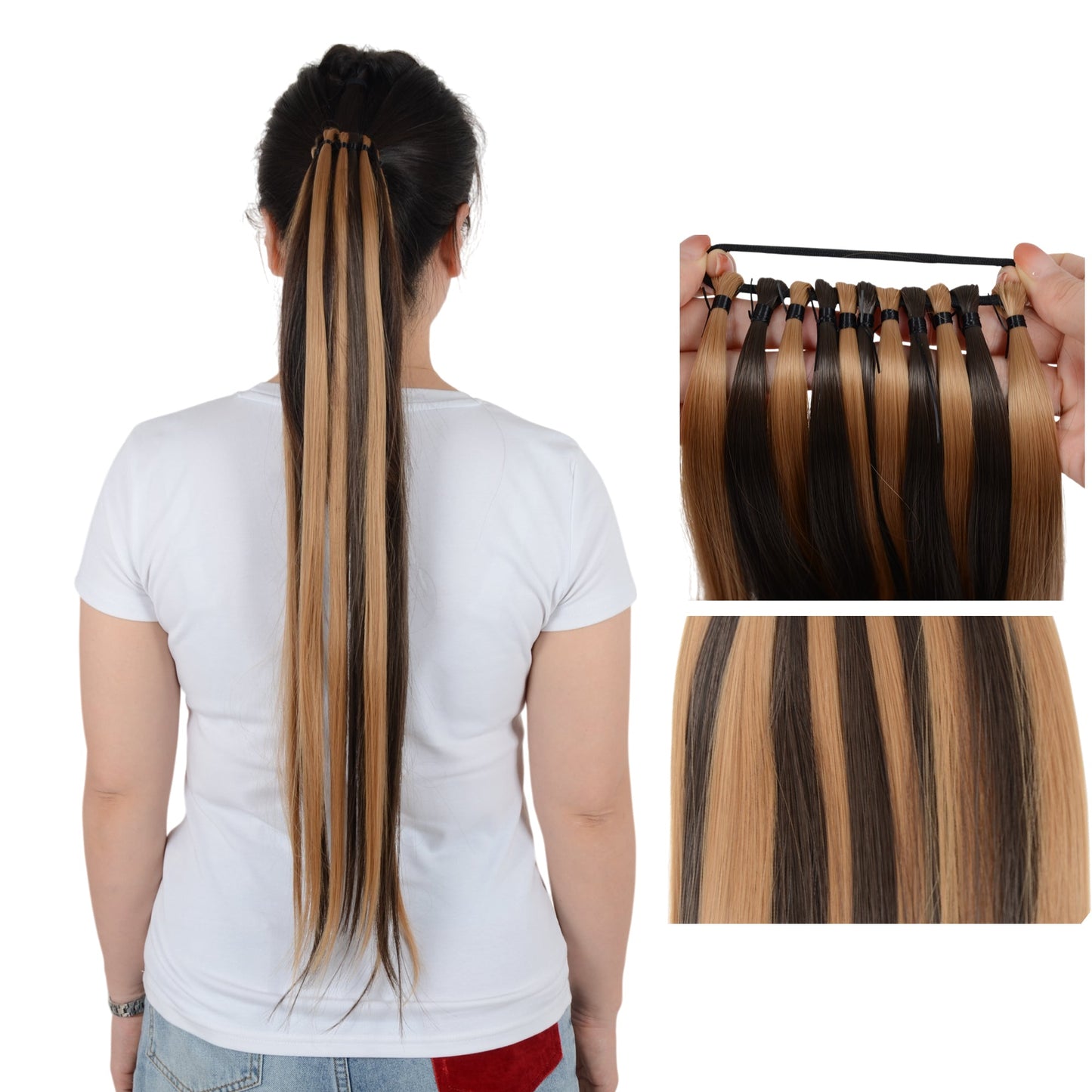 24 Inch Long Straight Ponytail Extension Elastic Ring Long Straight Hair For Daily and Special Occasions