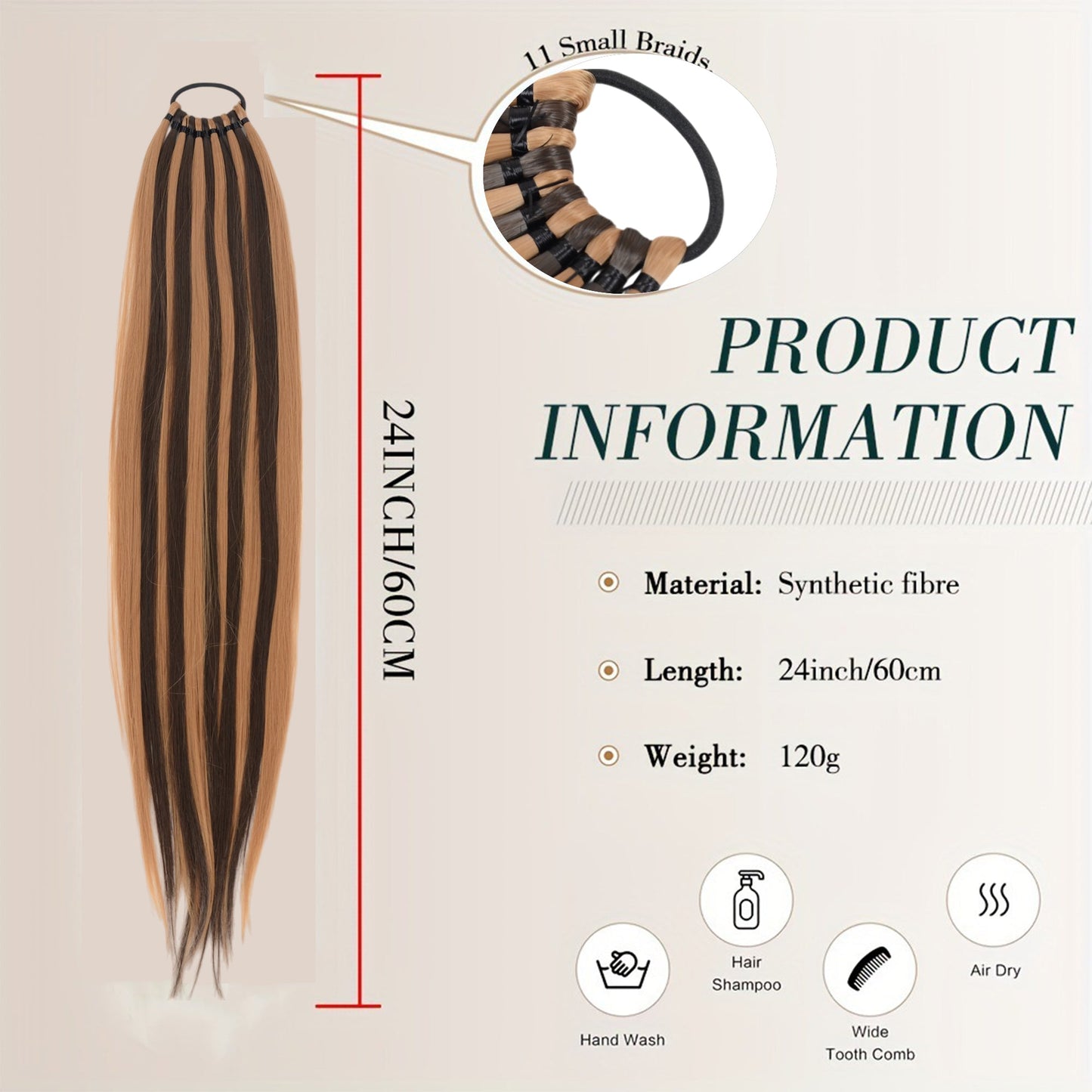 24 Inch Long Straight Ponytail Extension Elastic Ring Long Straight Hair For Daily and Special Occasions