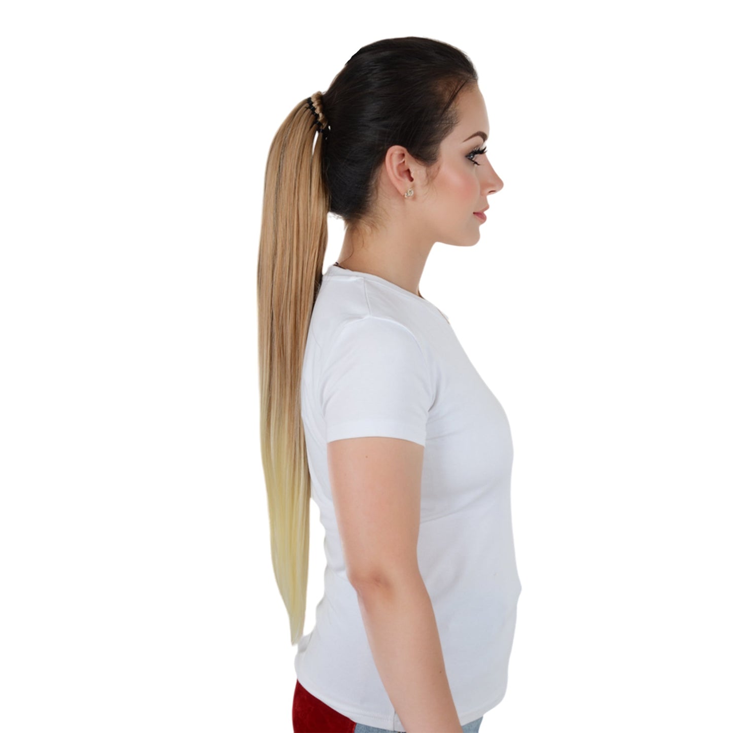 24 Inch Long Straight Ponytail Extension Elastic Ring Long Straight Hair For Daily and Special Occasions