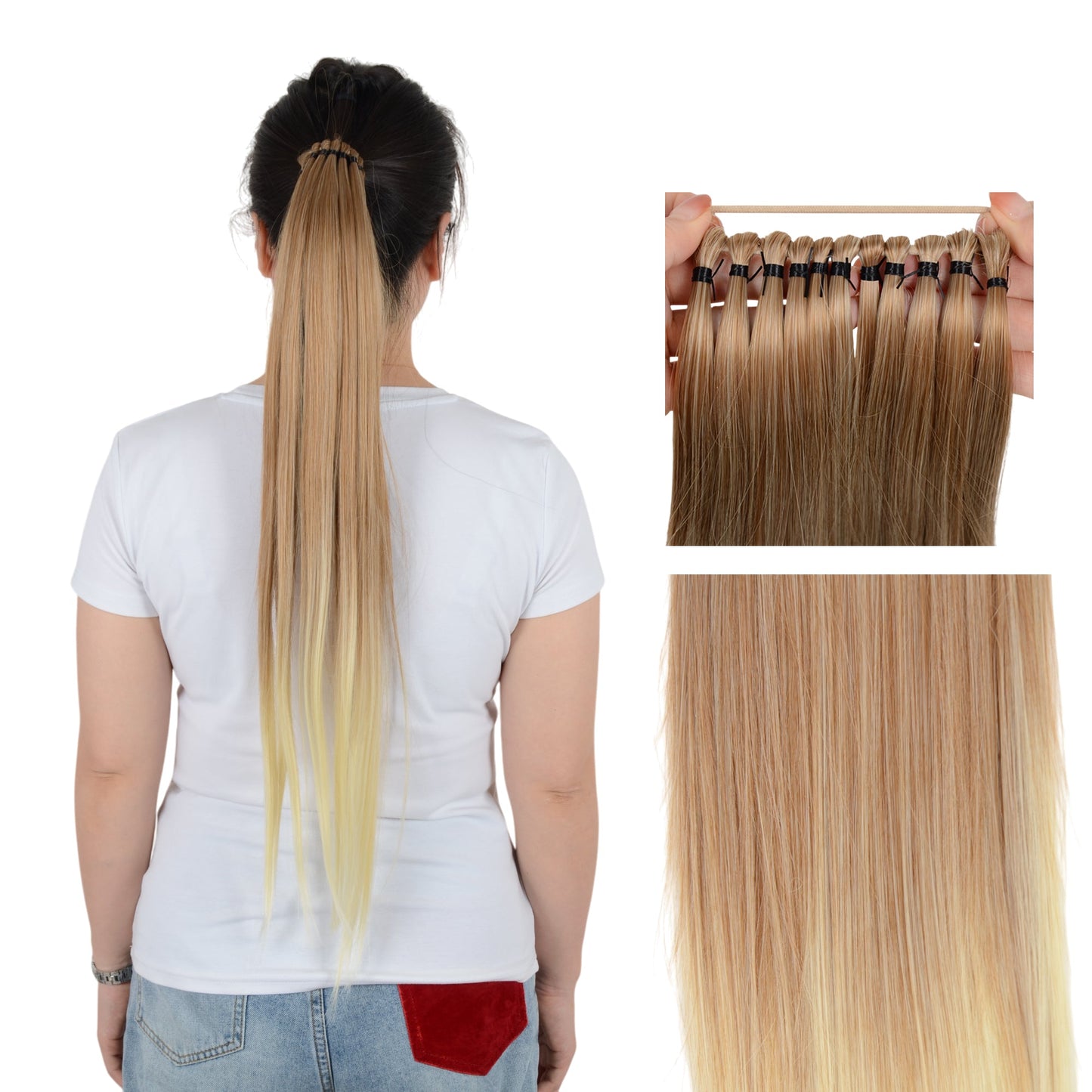 24 Inch Long Straight Ponytail Extension Elastic Ring Long Straight Hair For Daily and Special Occasions