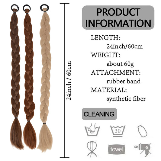 24 Inch Long Braided Ponytail Hair Extension with Elastic Band Natural Synthetic Braid