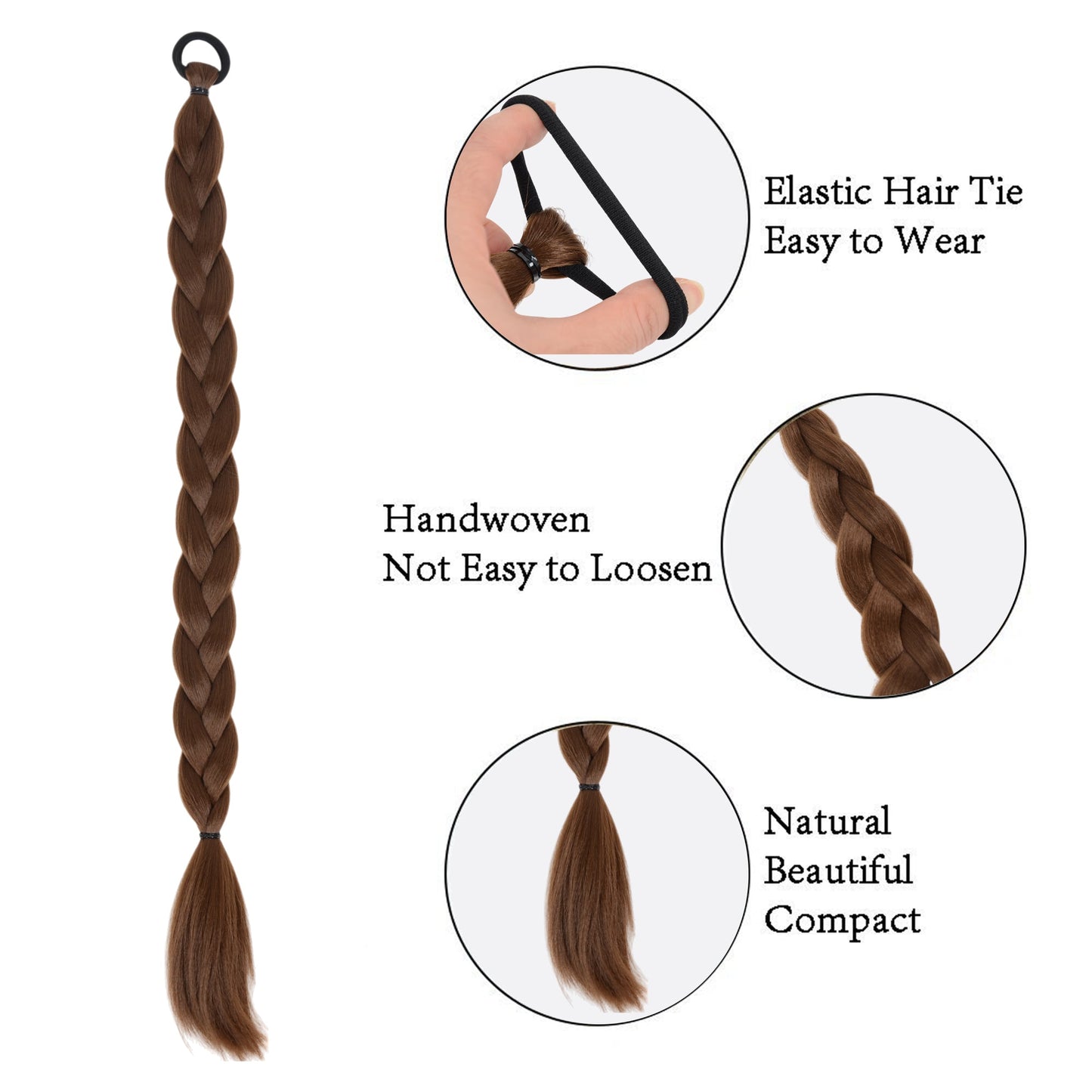 24 Inch Long Braided Ponytail Hair Extension with Elastic Band Natural Synthetic Braid