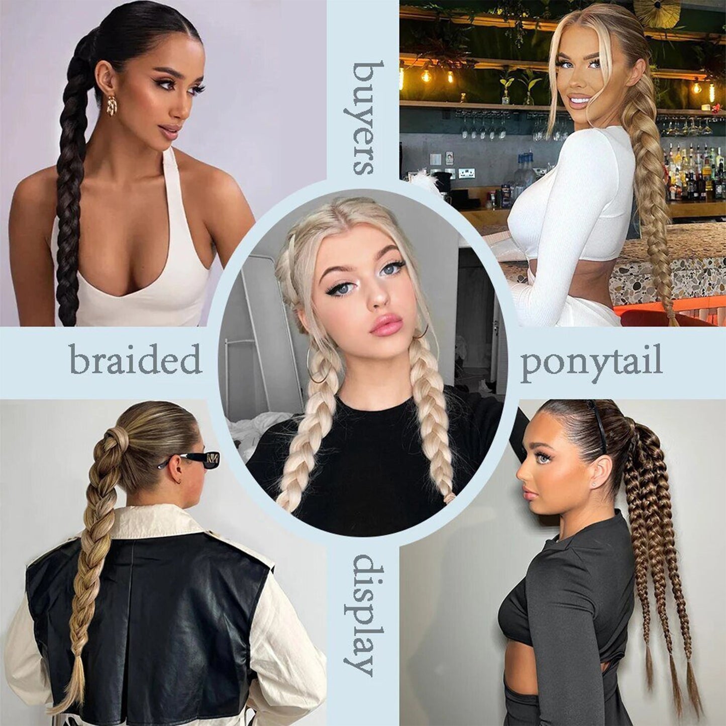 24 Inch Long Braided Ponytail Hair Extension with Elastic Band Natural Synthetic Braid