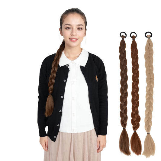 24 Inch Long Braided Ponytail Hair Extension with Elastic Band Natural Synthetic Braid