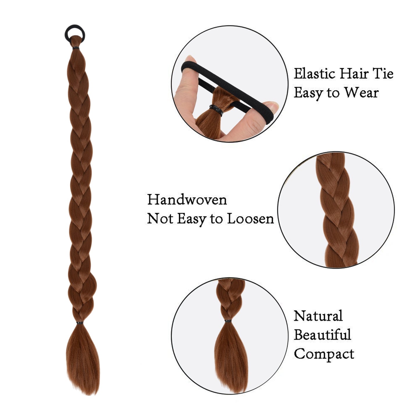 24 Inch Long Braided Ponytail Hair Extension with Elastic Band Natural Synthetic Braid