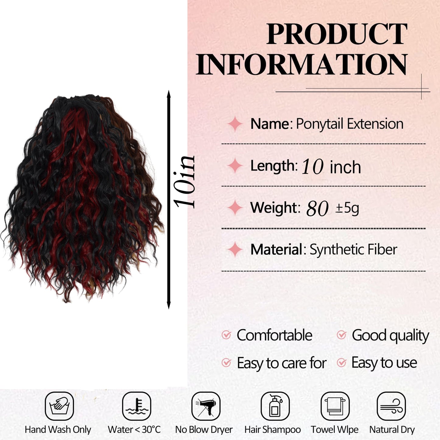 10 Inch Short Curly Drawstring Ponytail Extension for Women Synthetic Clip-In Ponytail Hairpiece for Daily Use