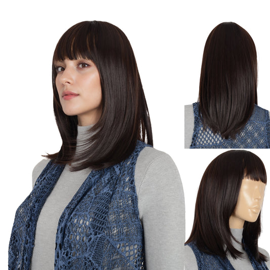 Medium Length Straight Bob Wigs 14 inch Synthetic with Bangs Daily Party Cosplay Hair Wig for Wome