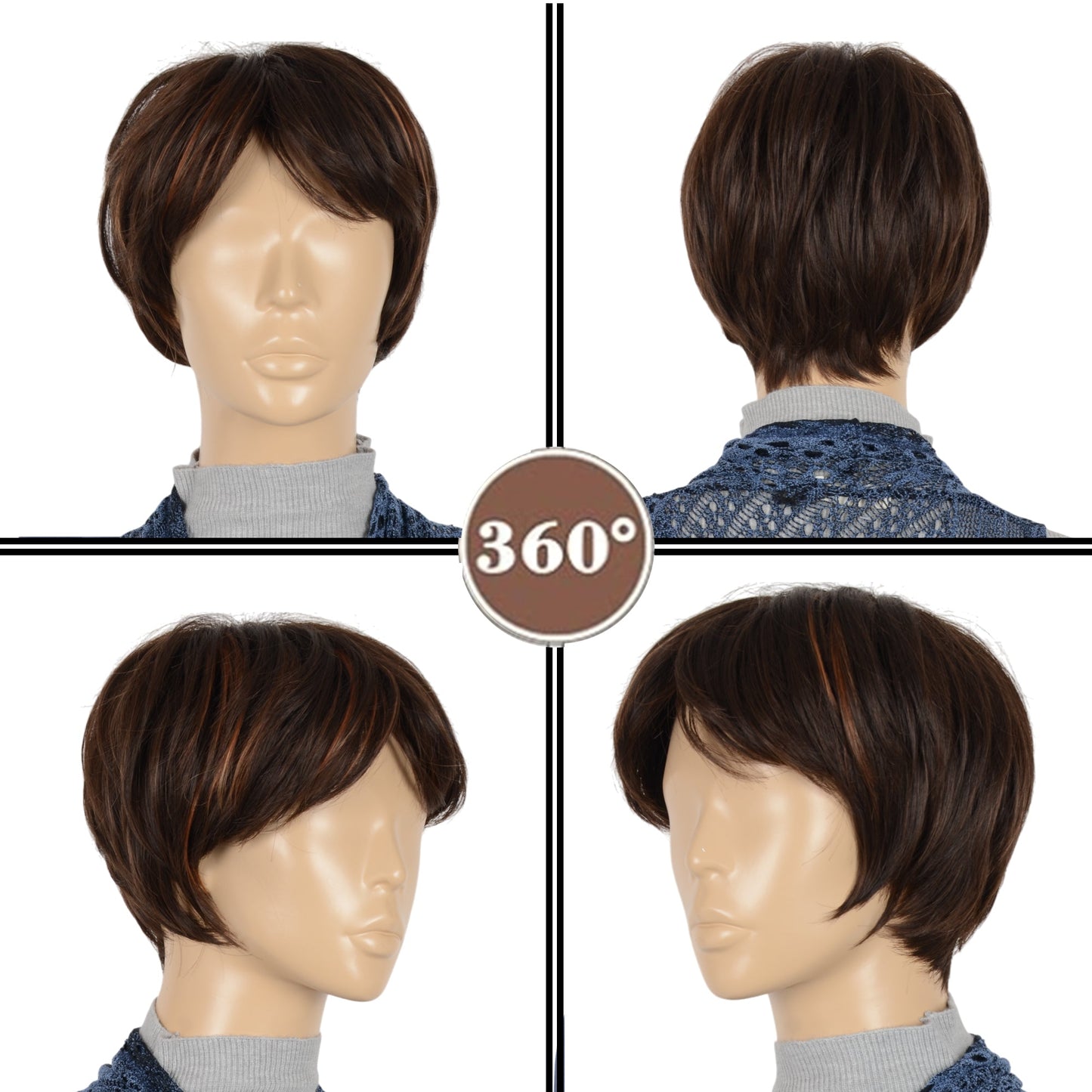 11 Inch Short Layered Pixie Cut Wigs for Women Synthetic Layered Highlight Wigs with Bangs for Styling