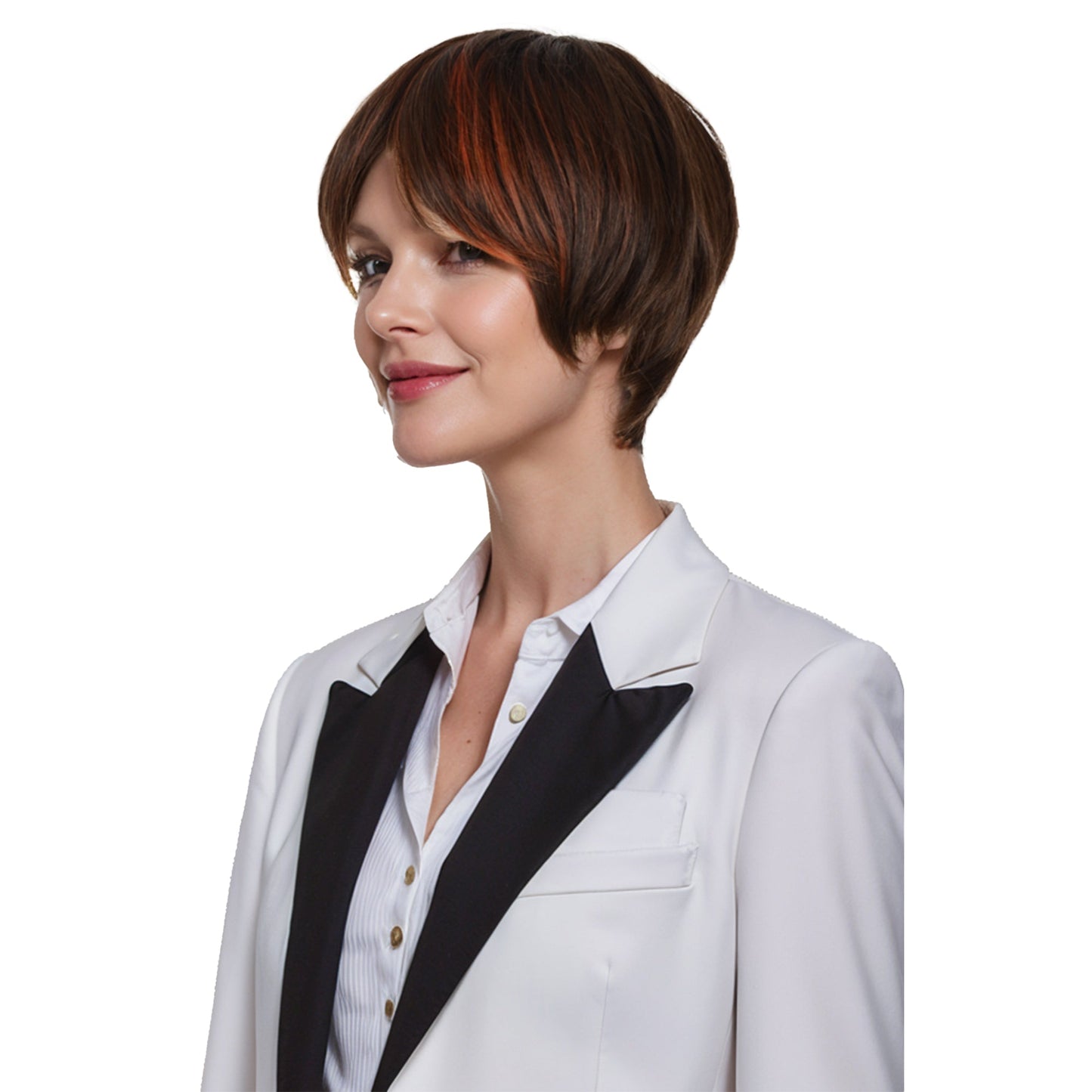 11 Inch Short Layered Pixie Cut Wigs for Women Synthetic Layered Highlight Wigs with Bangs for Styling