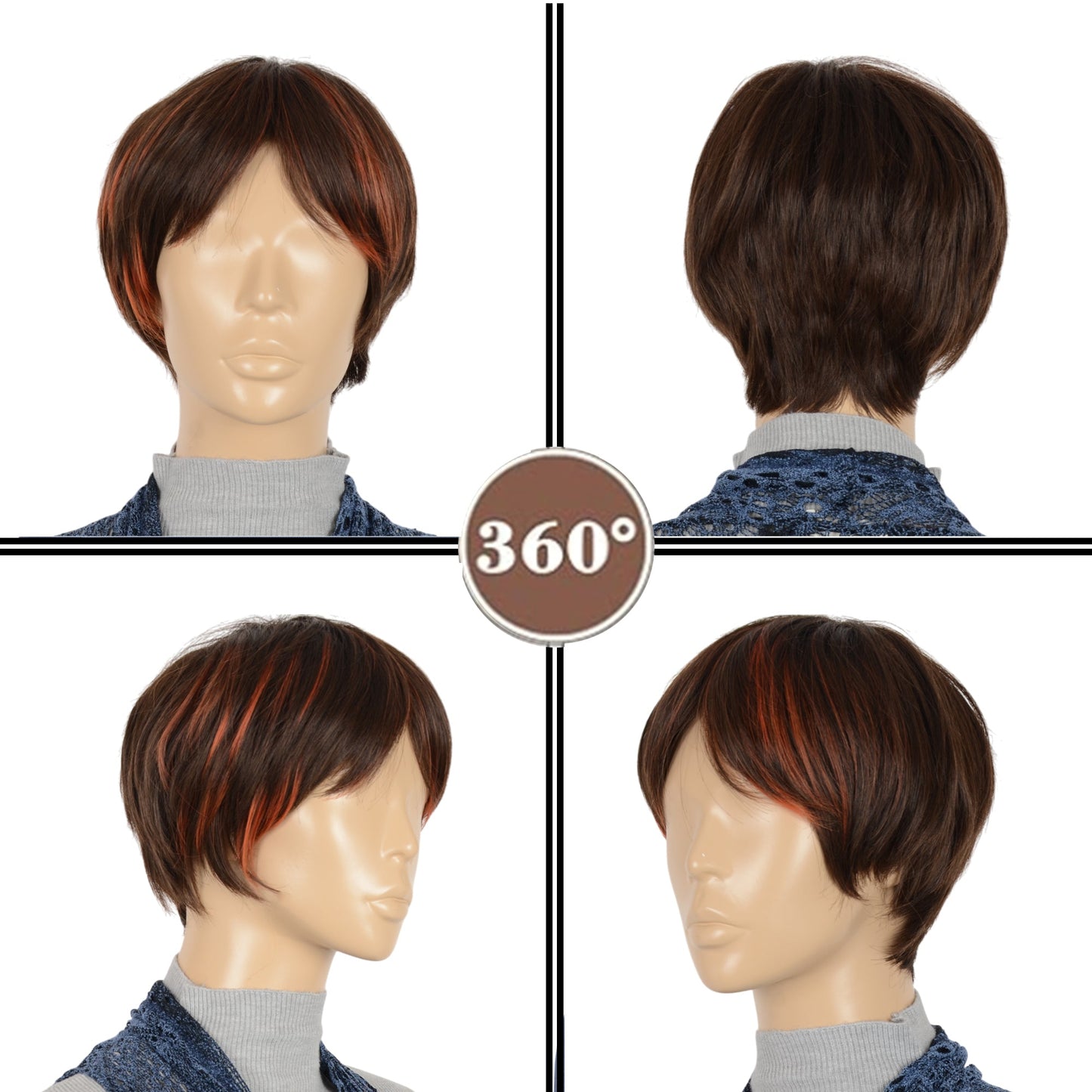11 Inch Short Layered Pixie Cut Wigs for Women Synthetic Layered Highlight Wigs with Bangs for Styling