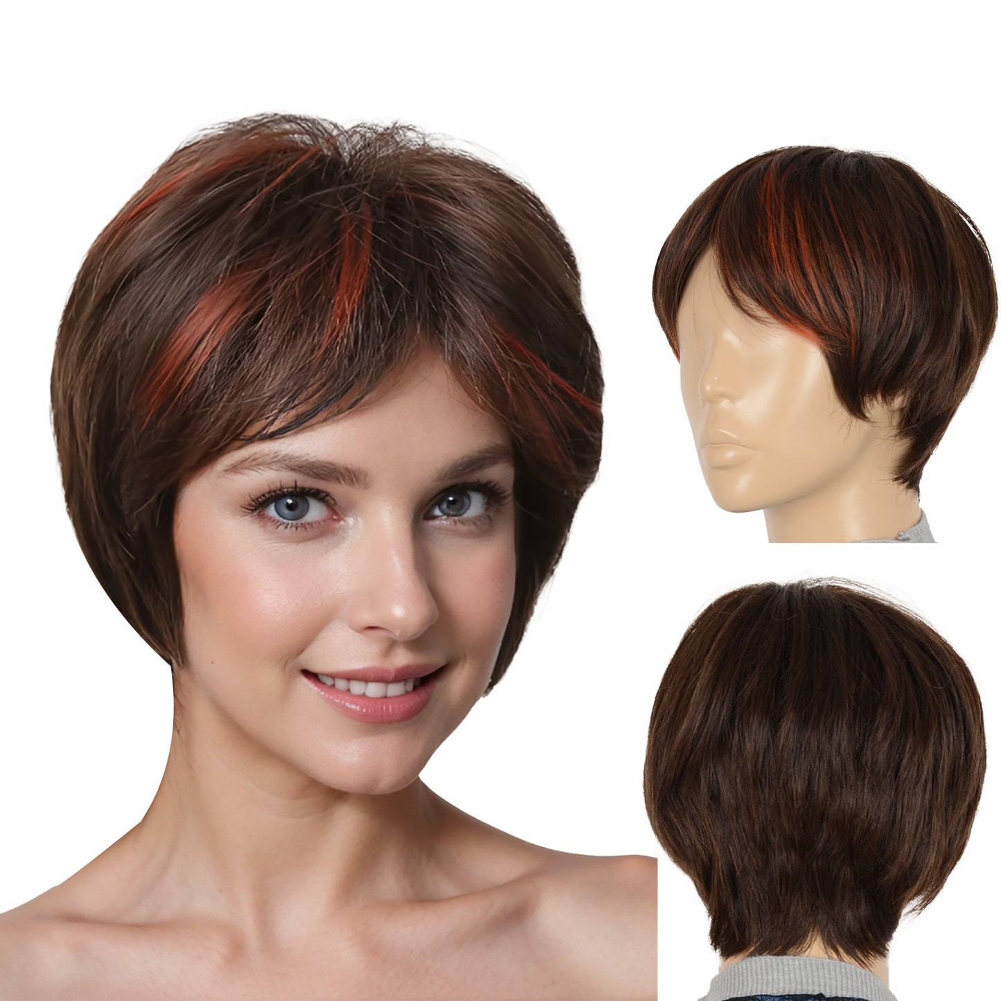 11 Inch Short Layered Pixie Cut Wigs for Women Synthetic Layered Highlight Wigs with Bangs for Styling