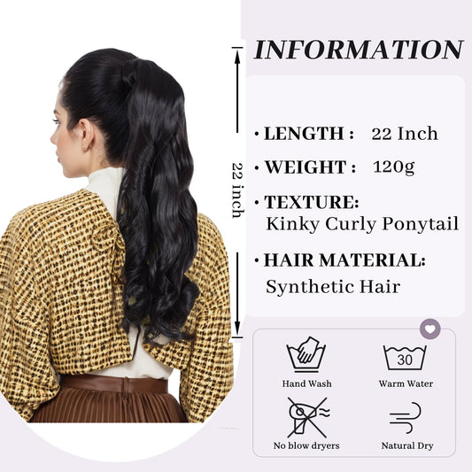22 Inch Long Curly Wrap Around Ponytail for Women Clip in Ponytail Hair Extensions Synthetic Brown Hair Pony Tails Hairpieces