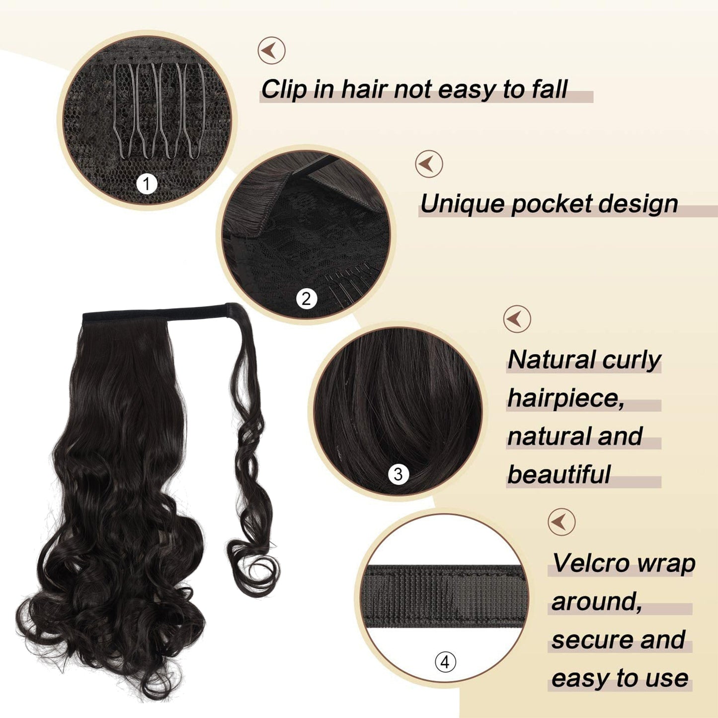 22 Inch Long Curly Wrap Around Ponytail for Women Clip in Ponytail Hair Extensions Synthetic Brown Hair Pony Tails Hairpieces