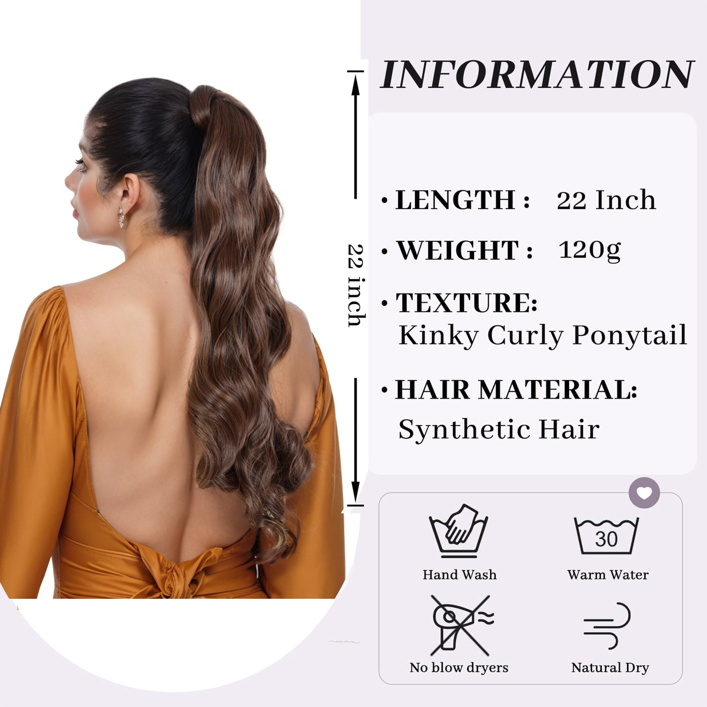 22 Inch Long Curly Wrap Around Ponytail for Women Clip in Ponytail Hair Extensions Synthetic Brown Hair Pony Tails Hairpieces