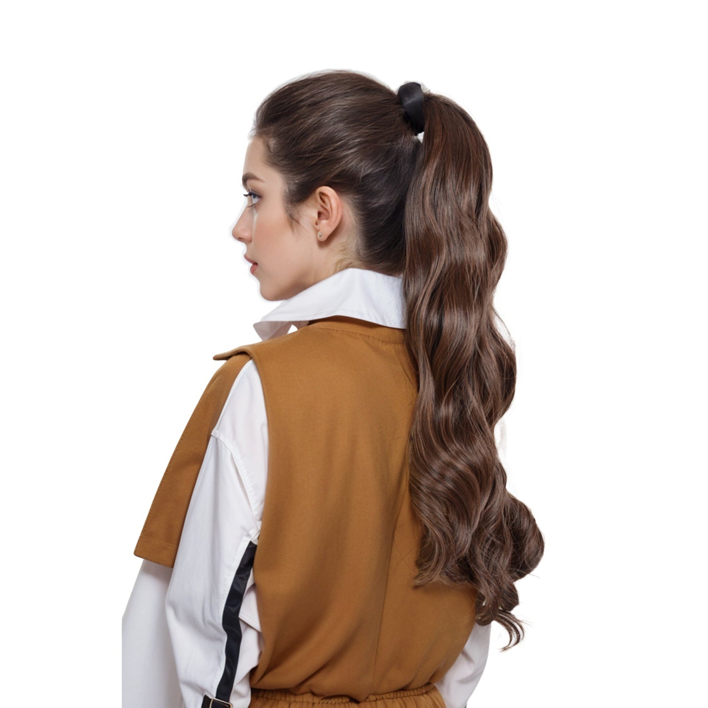 22 Inch Long Curly Wrap Around Ponytail for Women Clip in Ponytail Hair Extensions Synthetic Brown Hair Pony Tails Hairpieces