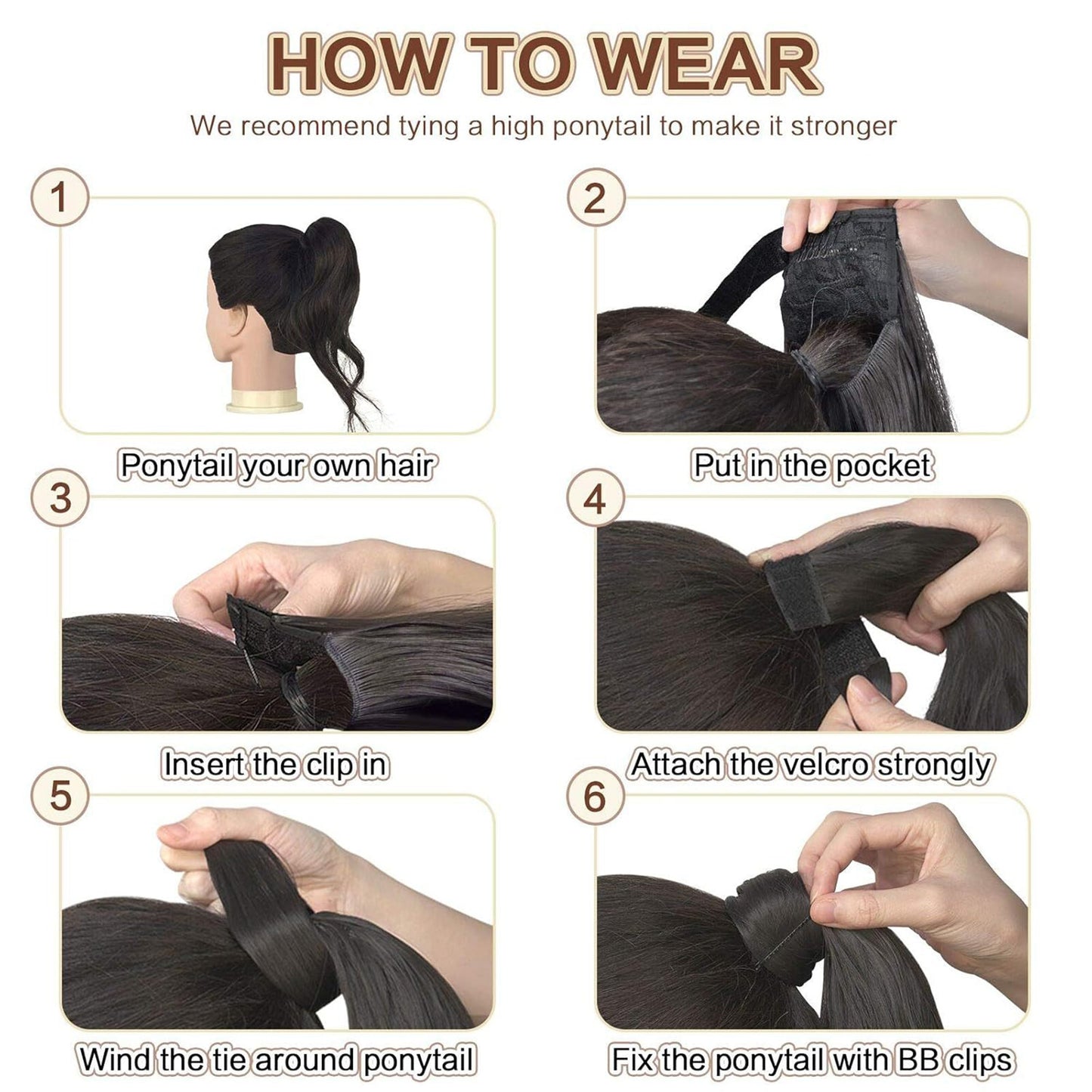 22 Inch Long Curly Wrap Around Ponytail for Women Clip in Ponytail Hair Extensions Synthetic Brown Hair Pony Tails Hairpieces